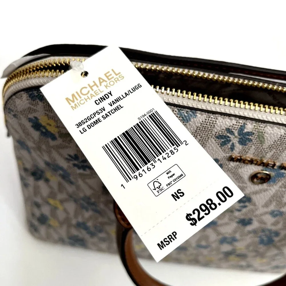 NWT $300 Michael Kors Cindy Large Dome Satchel Crossbody – Floral MK Logo Print - Picture 10 of 11